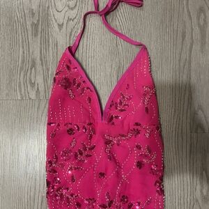 Sparkling Pink Sequin Halter Top